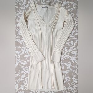 WOW Couture Cream V-Neck Ribbed Knit Dress